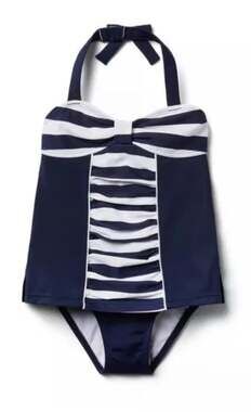 Janie and Jack Navy and White Striped Bow Tankini Swimsuit Set Size 8